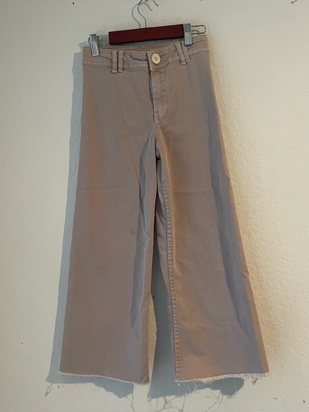 Zara Girls Wide Leg Jeans Beige Raw Hem Size 9 (134 cm Wide Leg